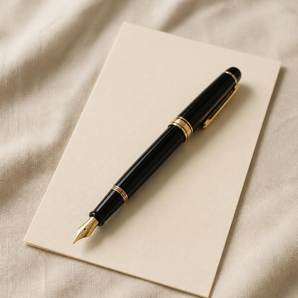 A fountain pen resting on cream paper